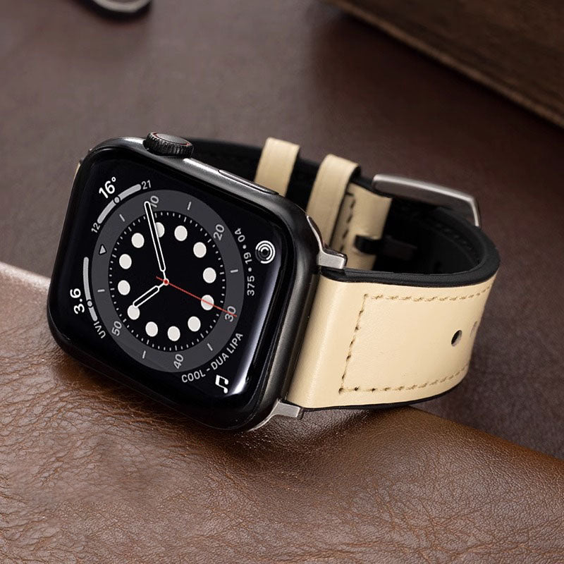 Men’s Apple Watch Band with Leather Exterior and Silicone Lining