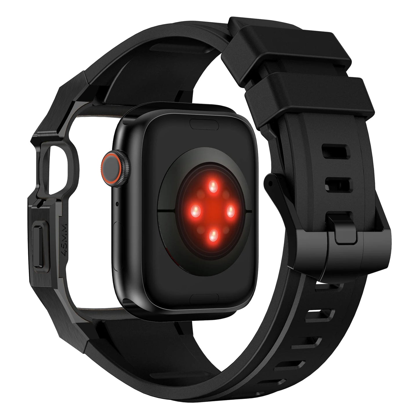 Caja de acero inoxidable con correa de caucho para Apple Watch