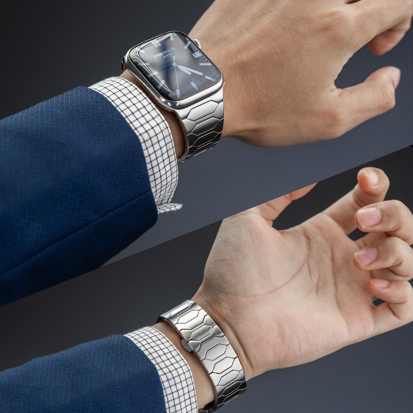 Elegante correa de acero inoxidable para Apple Watch – Lujo discreto y estilo
