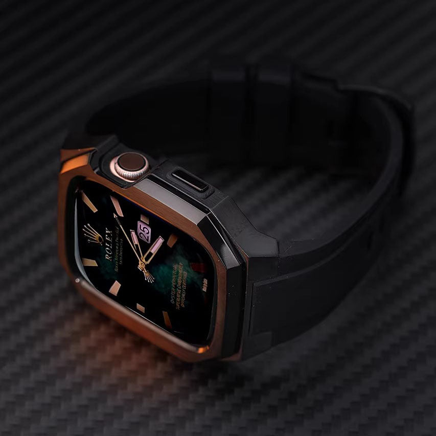 Caja de acero inoxidable con correa de caucho para Apple Watch