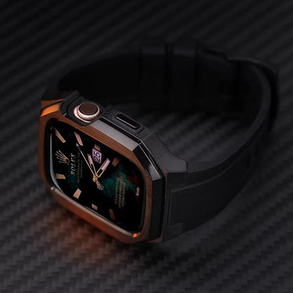 Caja de acero inoxidable con correa de caucho para Apple Watch