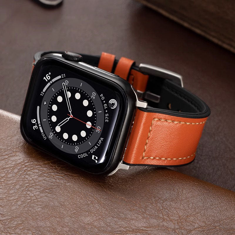 Men’s Apple Watch Band with Leather Exterior and Silicone Lining