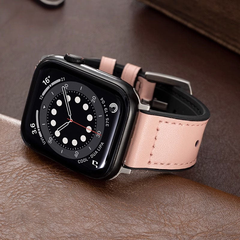 Men’s Apple Watch Band with Leather Exterior and Silicone Lining