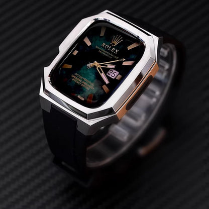 Caja de acero inoxidable con correa de caucho para Apple Watch