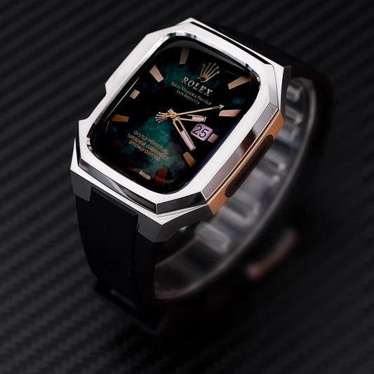 Caja de acero inoxidable con correa de caucho para Apple Watch