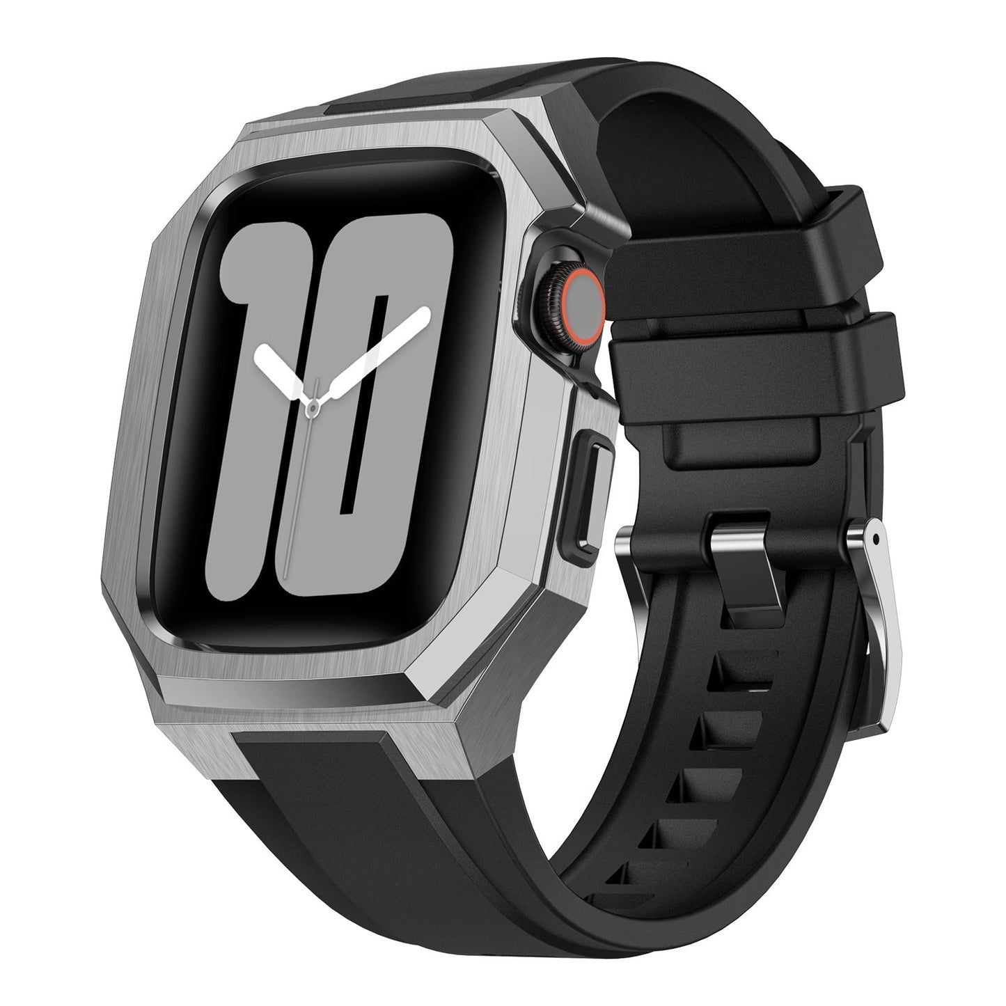 Caja de acero inoxidable con correa de caucho para Apple Watch