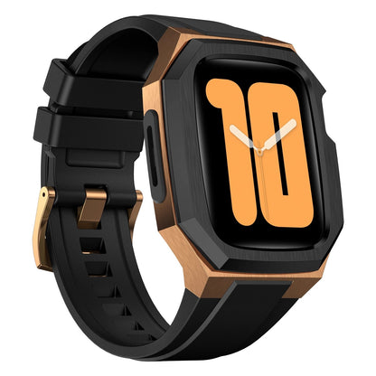 Caja de acero inoxidable con correa de caucho para Apple Watch