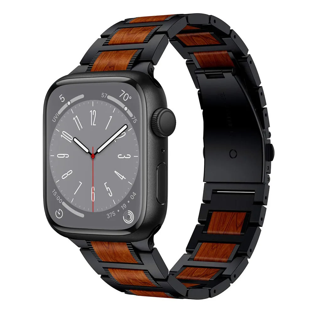 Correa de reloj de sándalo rojo natural y metal