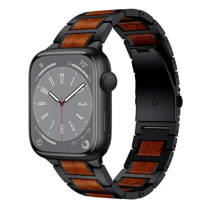 Correa de reloj de sándalo rojo natural y metal