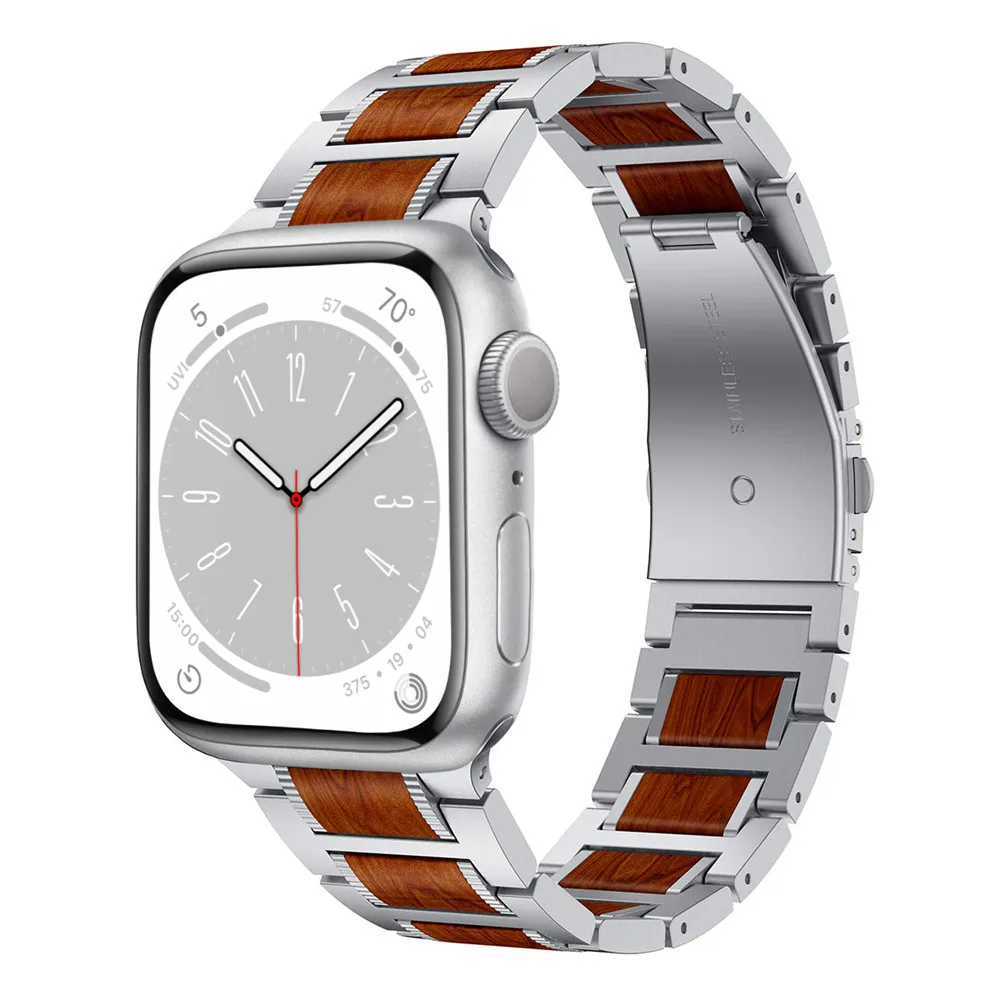 Correa de reloj de sándalo rojo natural y metal