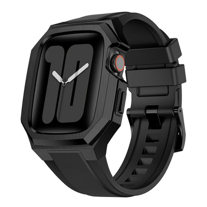 Caja de acero inoxidable con correa de caucho para Apple Watch